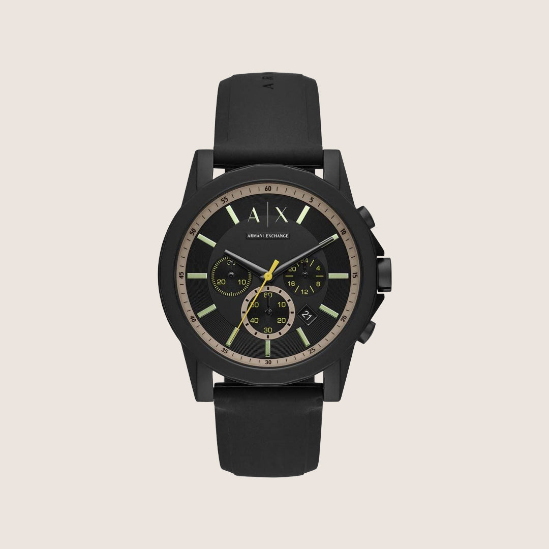 Armani Exchange Men's Dress Watch Black Dial Black Silicone Strap AX1343