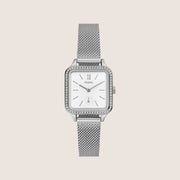Fossil Women's Colleen Silver Square Crystal Bracelet Analogue Watch BQ3970