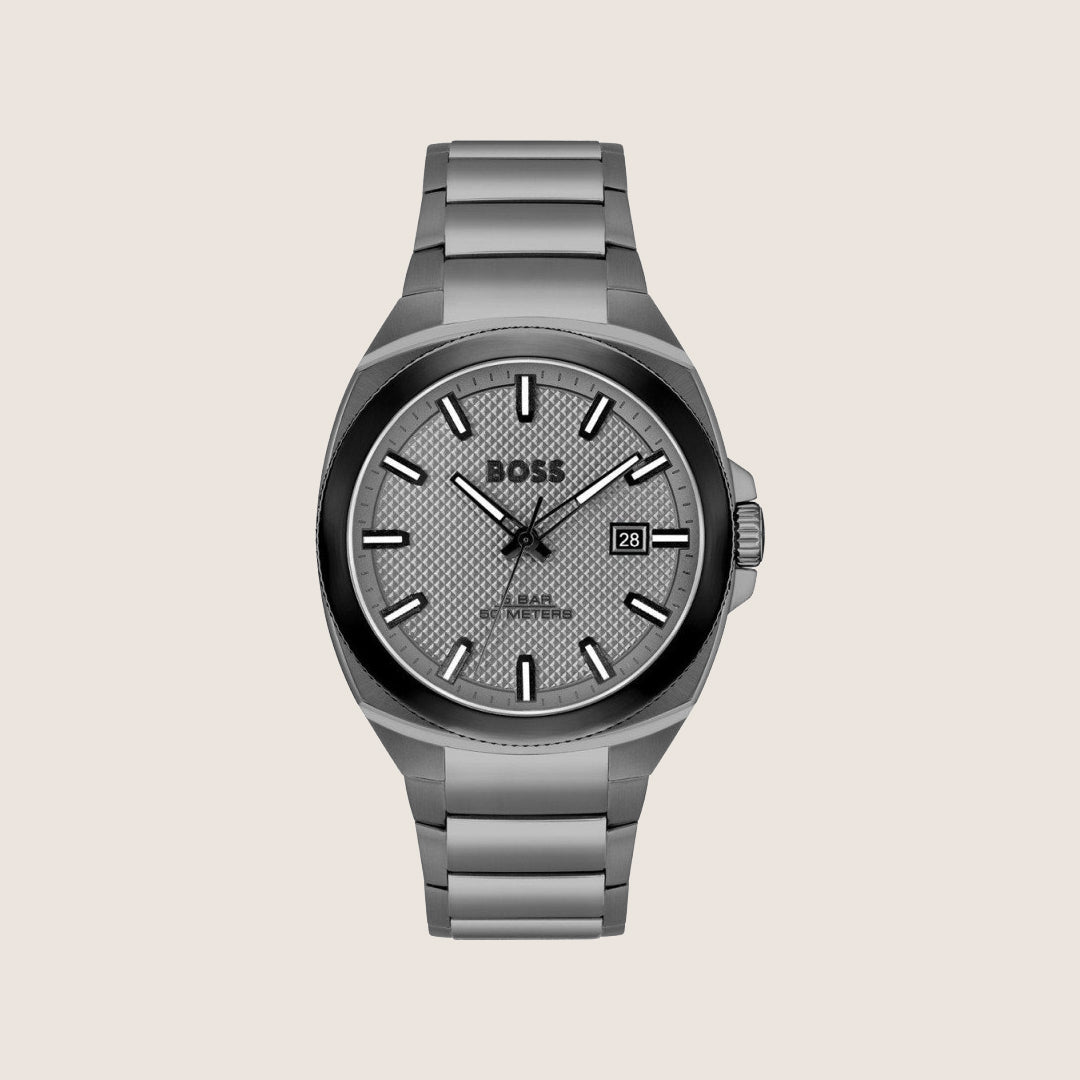 BOSS Men's Silver Dial Gunmetal Stainless Steel Bracelet Watch 1514137