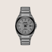 BOSS Men's Silver Dial Gunmetal Stainless Steel Bracelet Watch 1514137