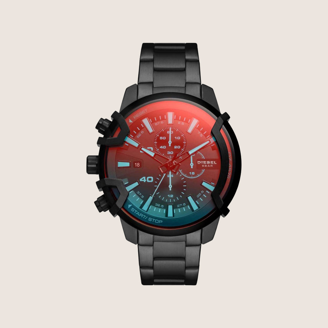 Diesel Mens Griffed Chronograph Two-Tone Dial Black Steel Bracelet Watch DZ4578