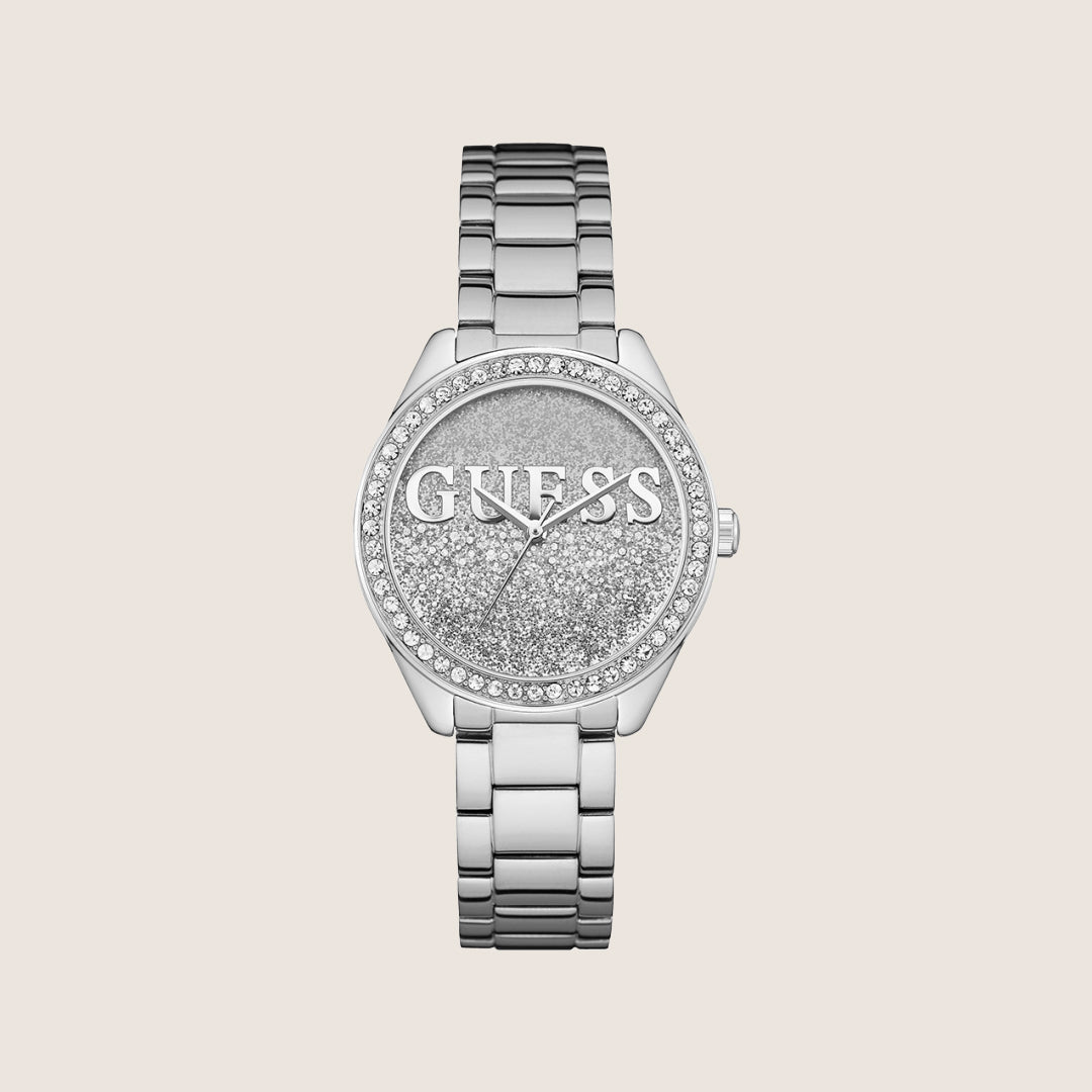 Guess Women's Glitter Girl Watch Crystal-Set Silver Dial W0987L1