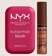 NYX Professional Makeup Buttermelt Blush Butta than Before 11 & Buttergloss Bling Lip Gloss Hu$stla Duo Lip Gloss & Blush Set