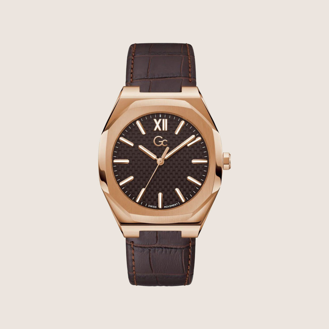 GC Men's Octagon Rose Gold Case Brown Dial Brown Leather Watch Z26005G4MF