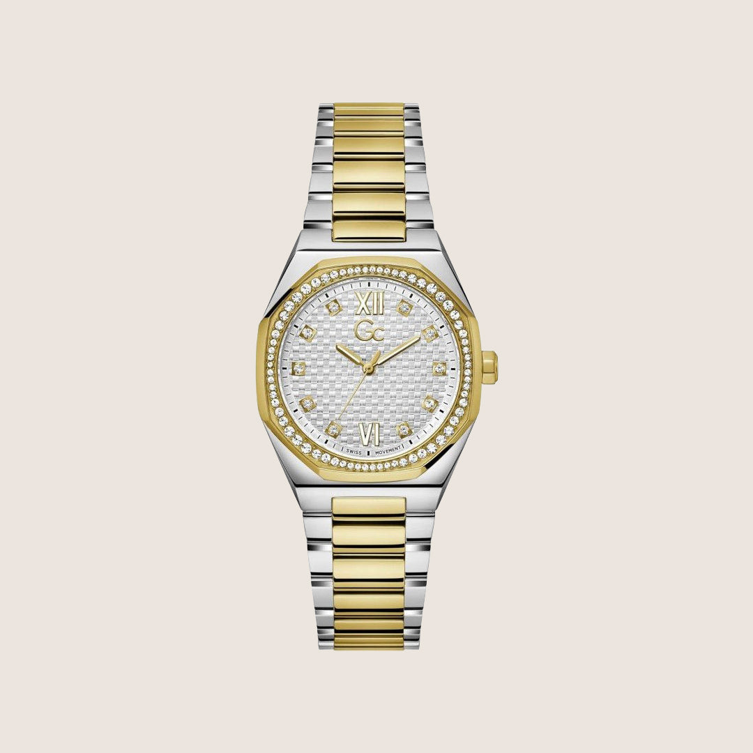 GC Ladies Two-Tone Crystal Set White Octagon Dial Swiss Watch Z25002L1MF