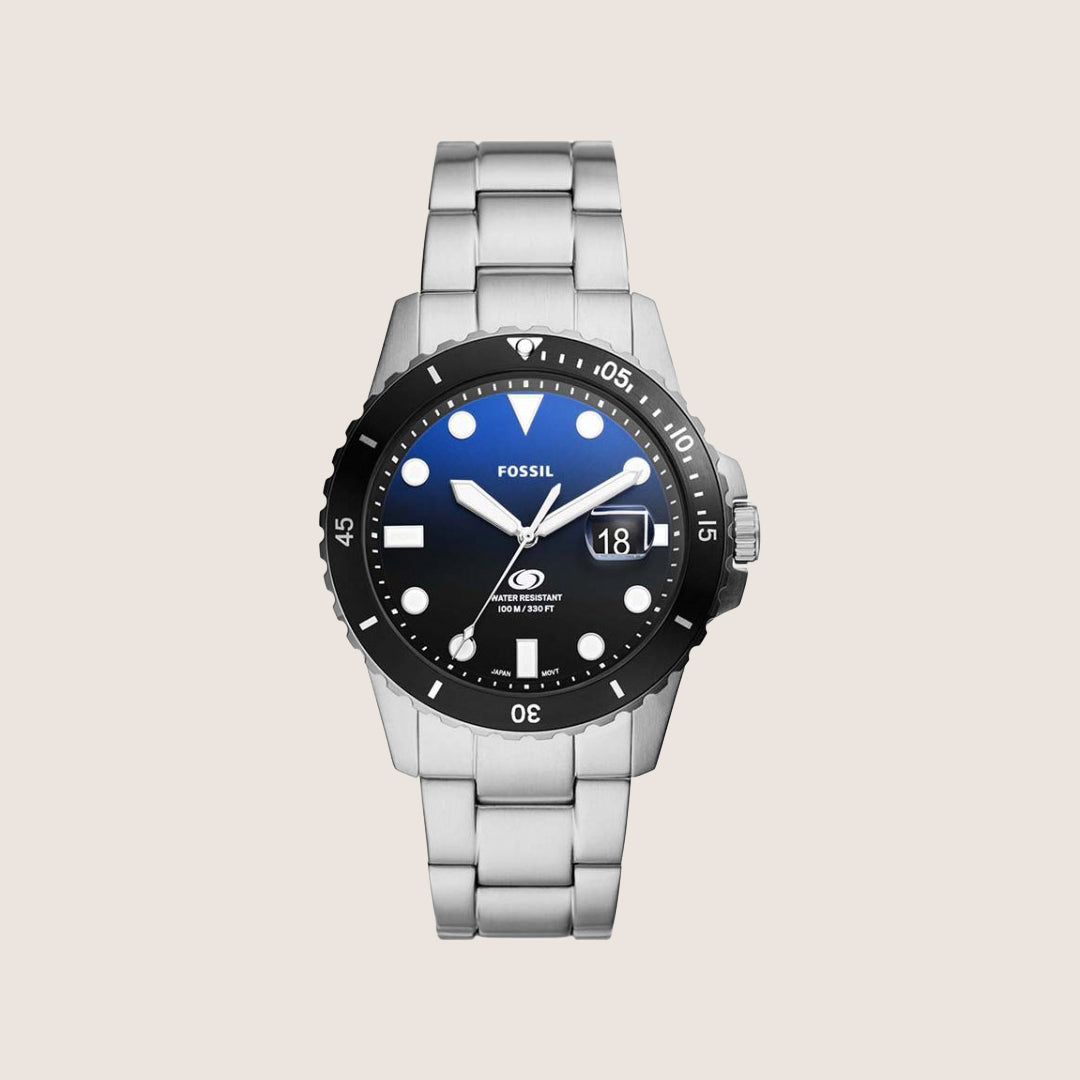 Fossil Mens Blue Dive Two Tone Rotating Bezel Watch FS6038