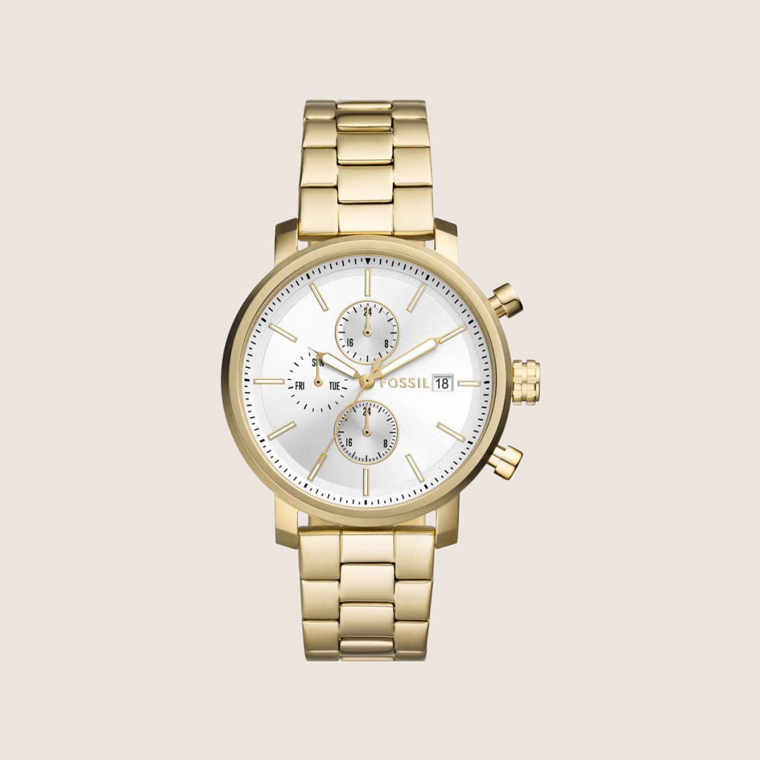 Fossil Mens Rhett Silver Dial Gold Watch BQ2852