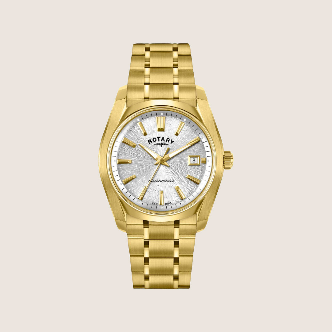 Rotary Mens Lumen Automatic Silver Dial Gold Stainless Steel Bracelet Watch RGB10010-06
