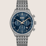 BOSS Men's Chronograph Blue Dial Gunmetal Steel Tachymeter Watch 1514083