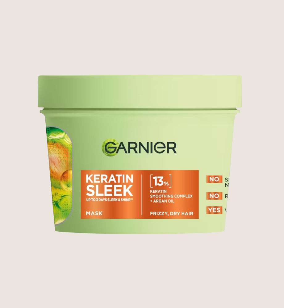 Garnier Keratin Sleek Hair Mask, Up to 3 Days of Sleek & Shine, with 13% Keratin Smoothing Complex and Argan Oil 370ml