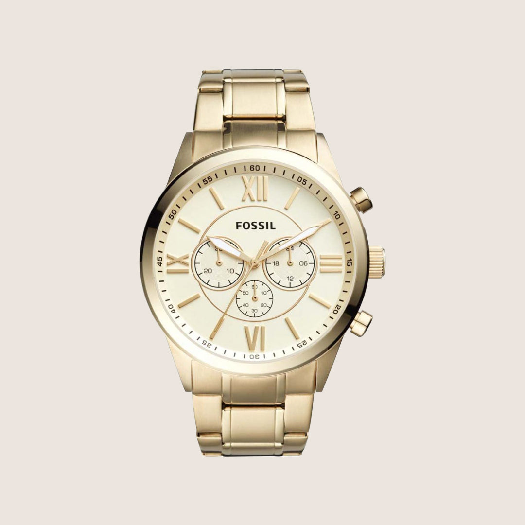 Fossil Mens Flynn Gold Chronograph Watch BQ1128IE