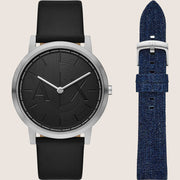 Armani Exchange Mens Urban Watch Black Leather Strap AX7168SET