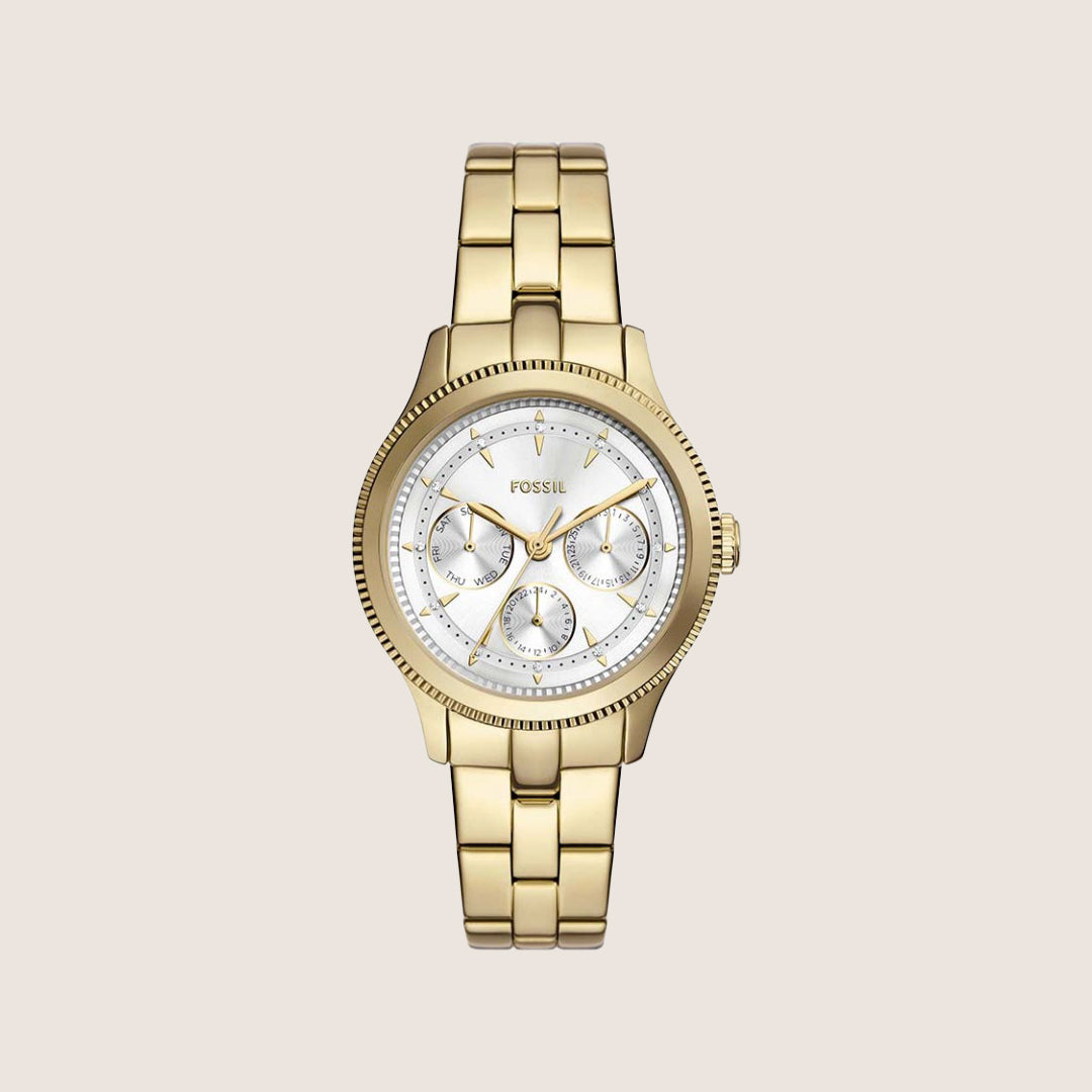 Fossil Women's Brynn Gold Crystal Bracelet Day/Date Analogue Watch BQ3994