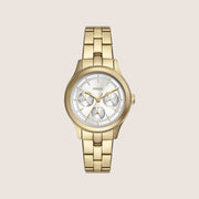 Fossil Women's Brynn Gold Crystal Bracelet Day/Date Analogue Watch BQ3994