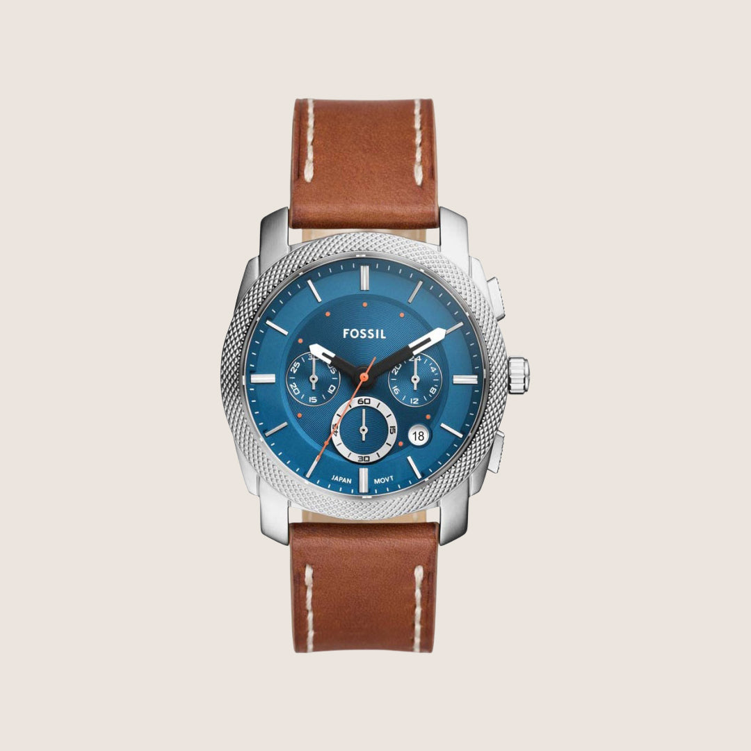Fossil Mens Machine Blue Chronograph Leather Watch FS6059