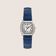 Fossil Women's Harlow Silver Octagon Beige Dial Blue Leather Strap Analogue Watch ES5425