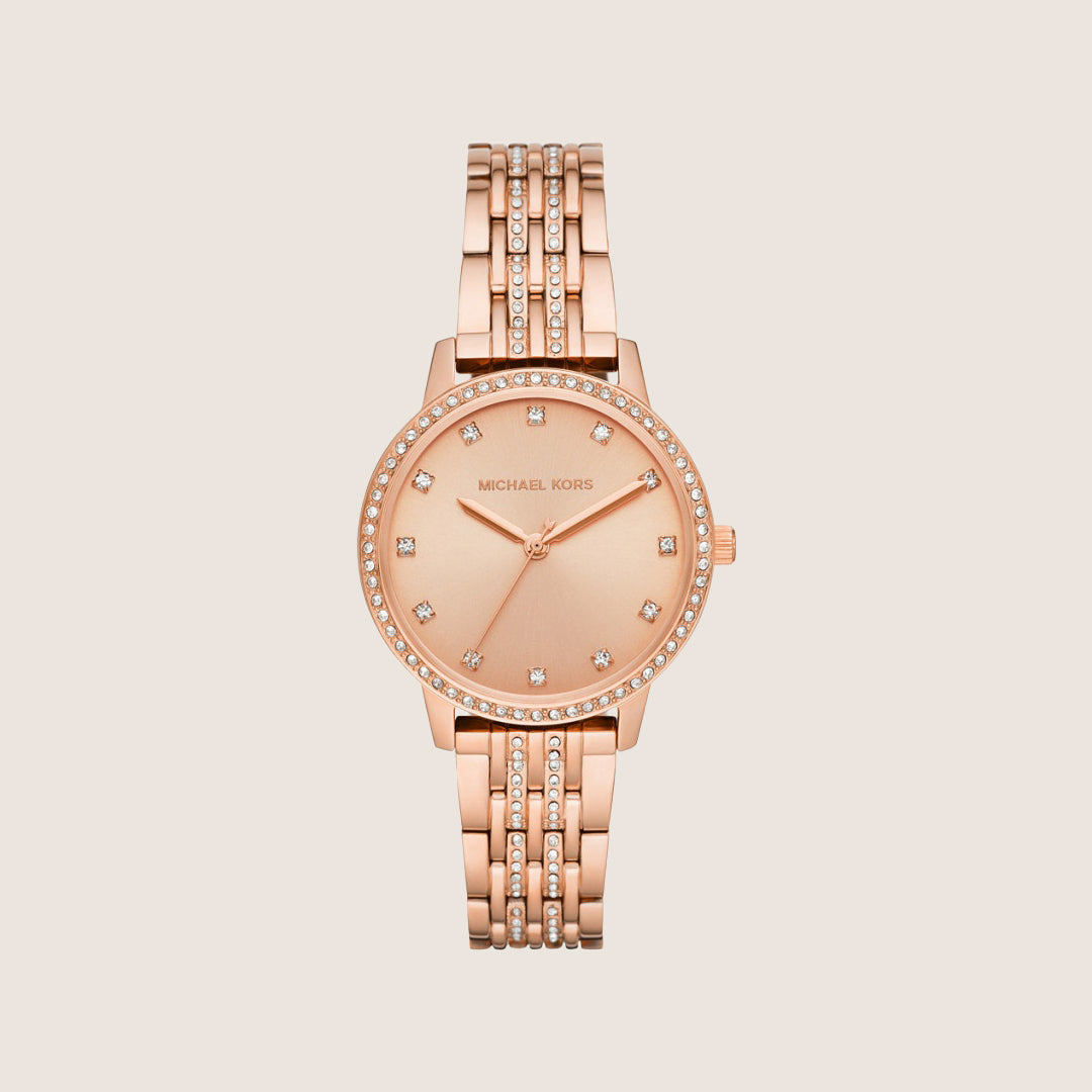 Michael Kors Women's Melissa Clear Stone-Set Rose Gold Dial Watch MK4369