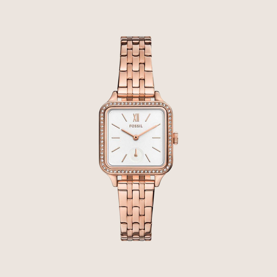 Fossil Women's Colleen Rose Gold Square Crystal Bracelet Analogue Watch BQ3980