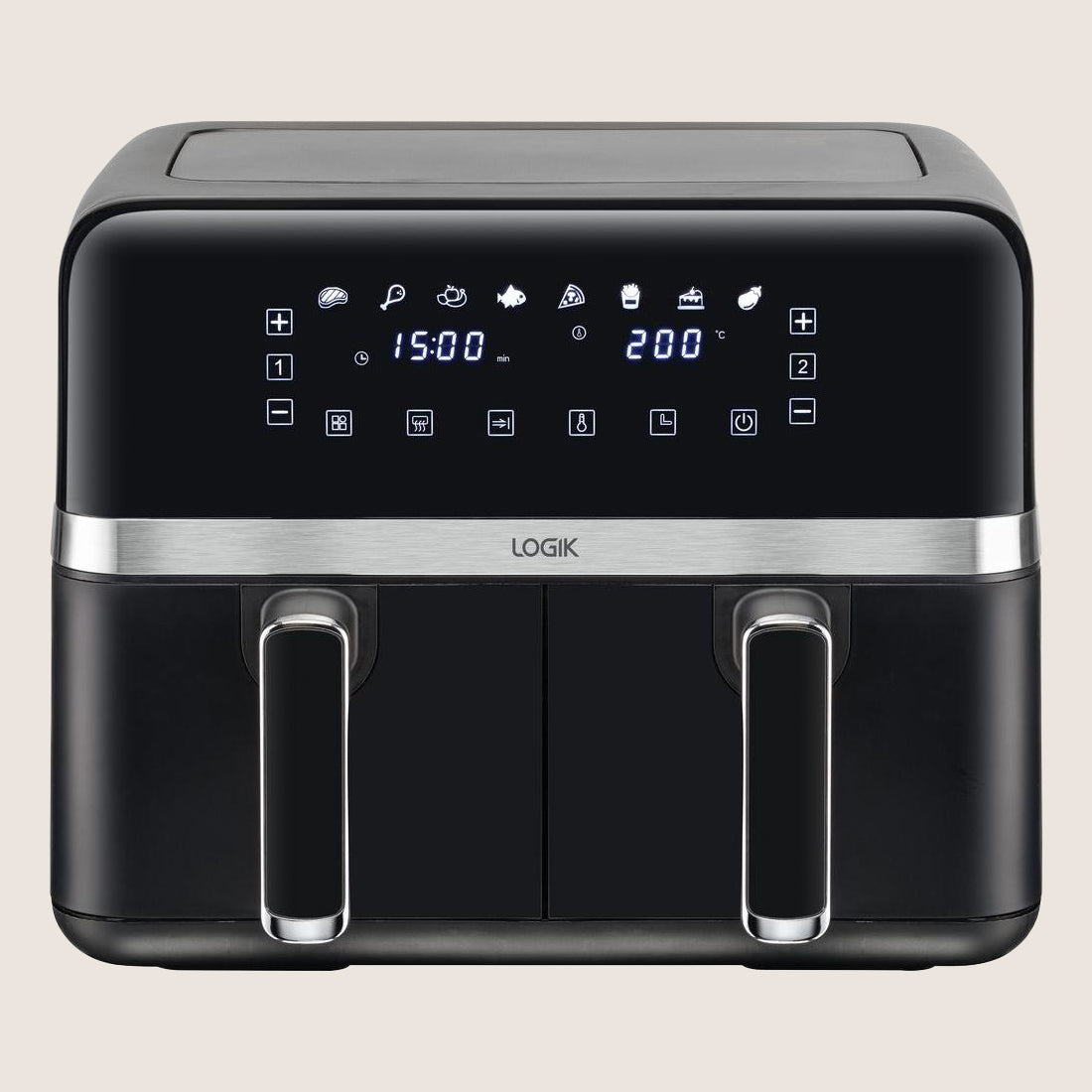 LOGIK L80AFB24 Dual Air Fryer with Cool-Touch Handles 8L - Black & Silver