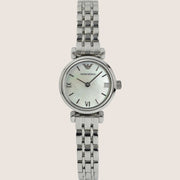 Emporio Armani Silver Link Bracelet Clean White Dial Ladies Watch AR1763