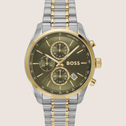 BOSS Men's Grand Prix Chronograph Green Dial Silver Steel Watch 1514227