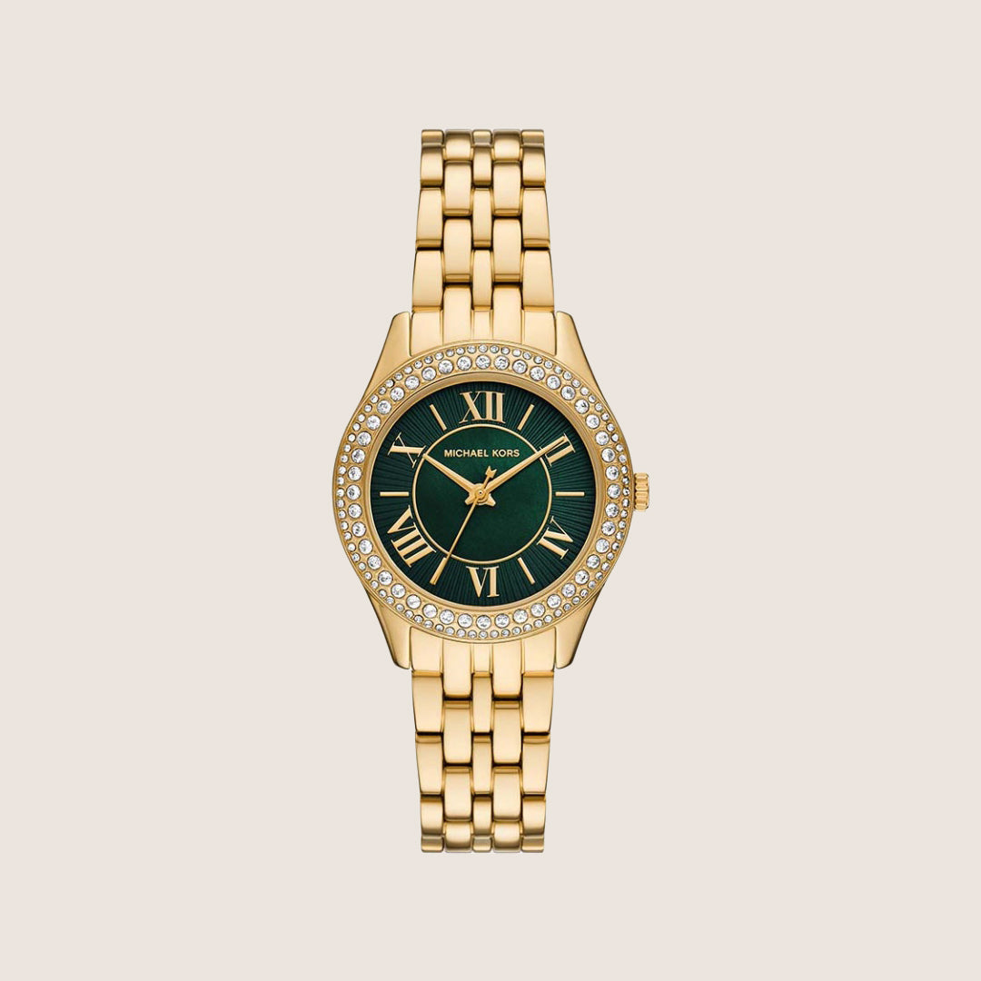 Michael Kors Women's Harlowe Green Dial Gold Case Watch MK4870