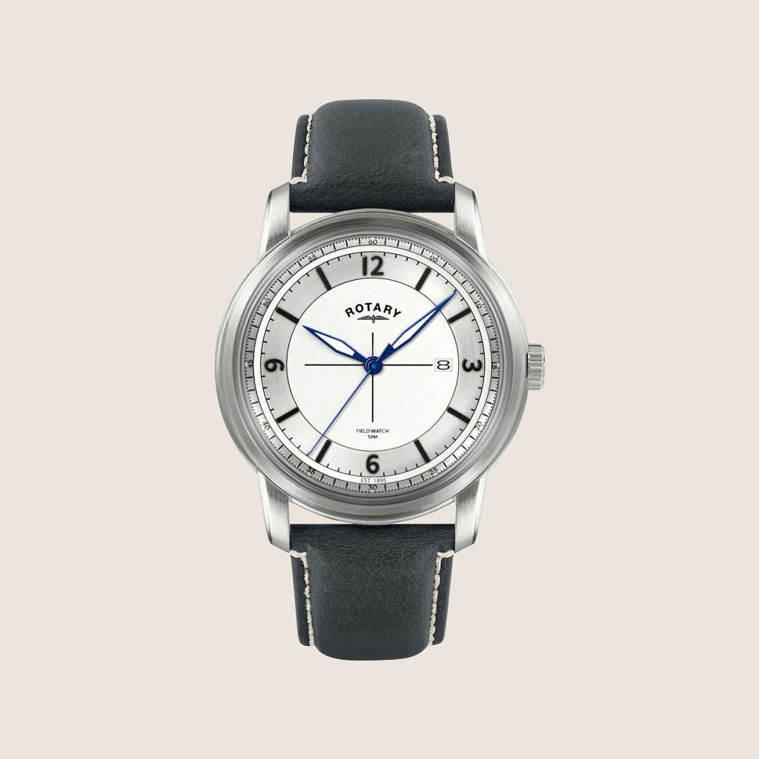Rotary Mens Heritage Field Arabic Numeral Silver Dial Leather Watch RGS10003-06