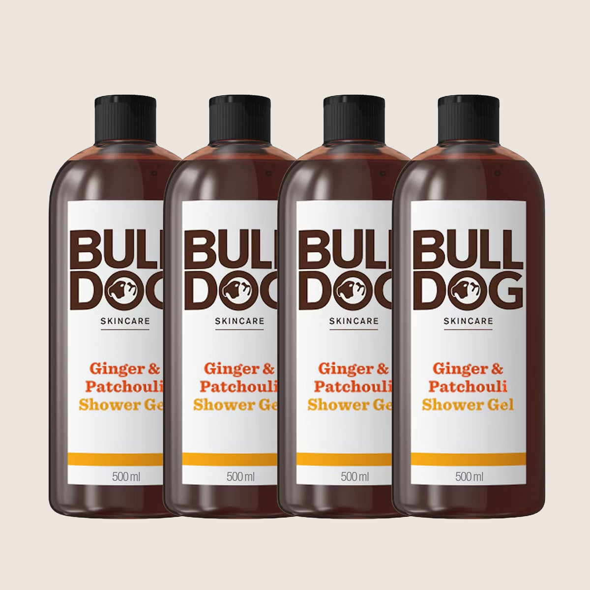 Bulldog Skincare Ginger & Patchouli Shower Gel Bundle Men's Body Wash 4 x 500ml