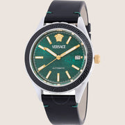 Versace Mens Watch Green Dial Automatic Leather VEQCA0124