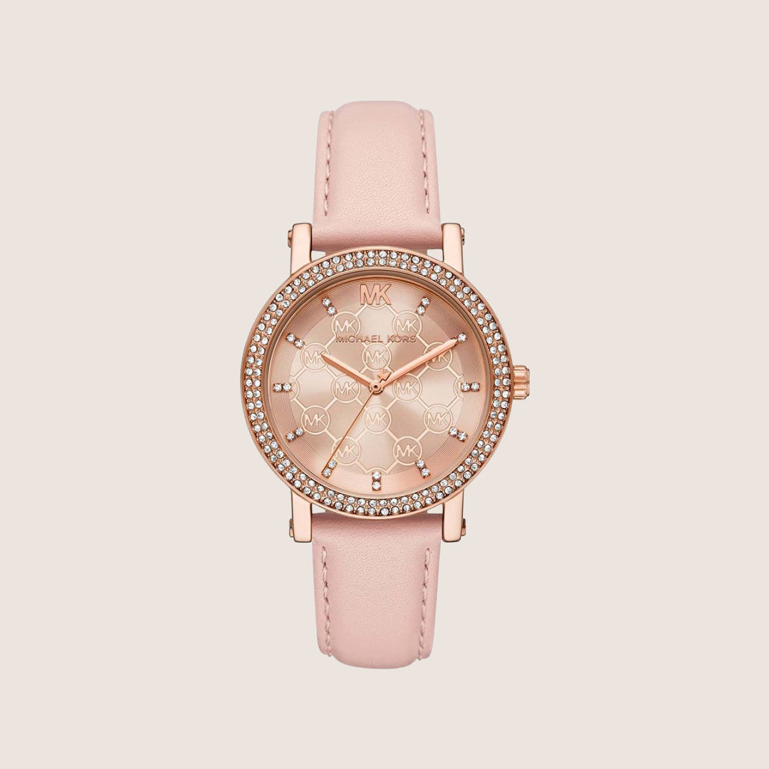 Michael Kors Women's Corey Clear Stone-Set Rose Gold Dial Watch MK7552