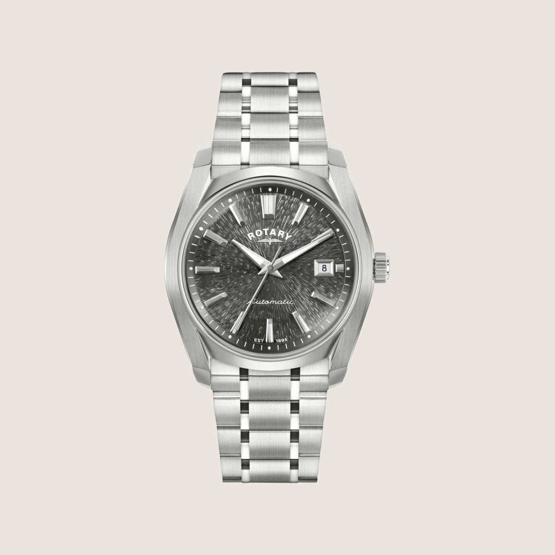 Rotary Mens Lumen Automatic Grey Dial Silver Stainless Steel Bracelet Watch RGB10011-74