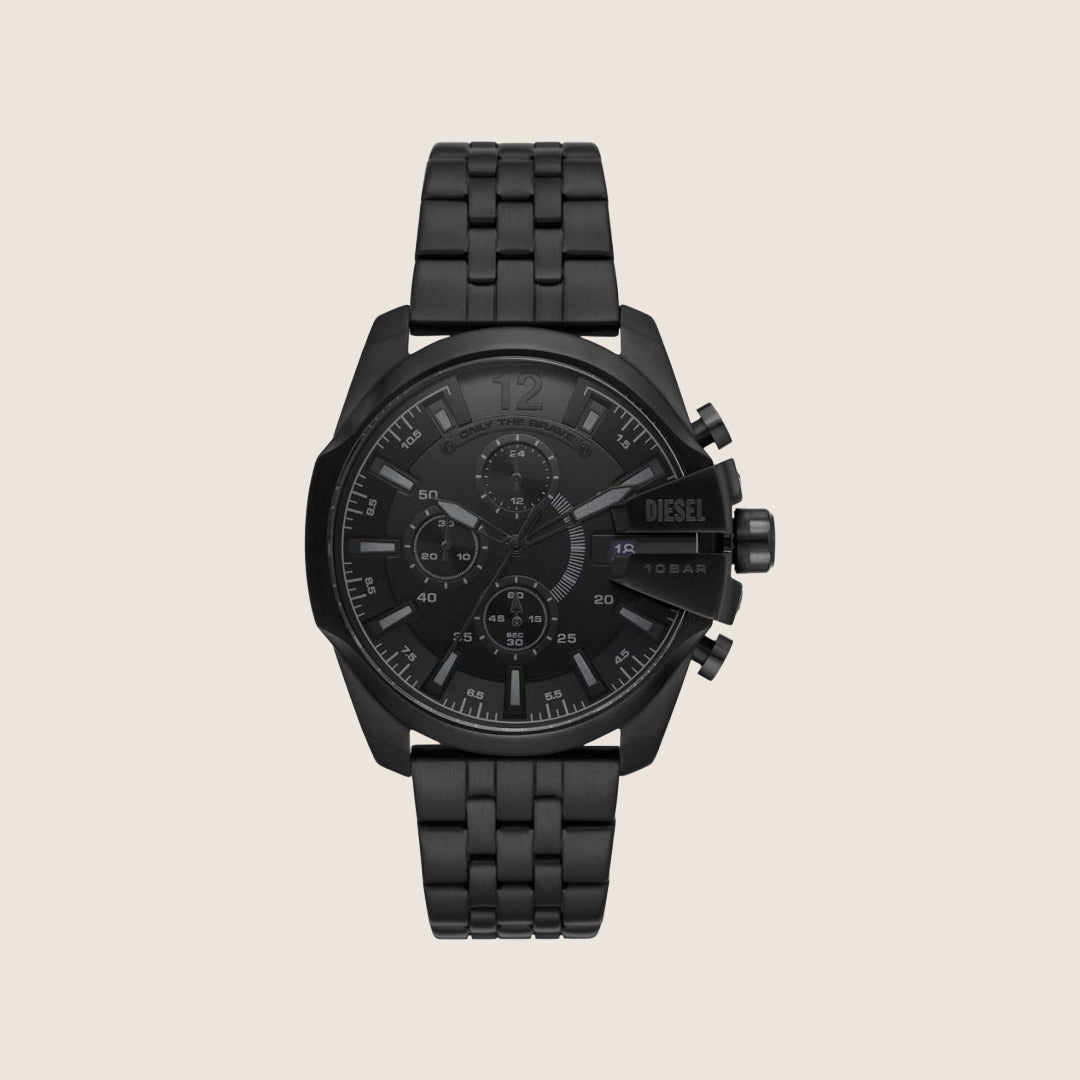 Diesel Mens Baby Chief Chronograph Black Dial Black Steel Bracelet Watch DZ4617