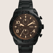 Fossil Men's Bronson Brown Dial Black Bracelet Watch FS5876