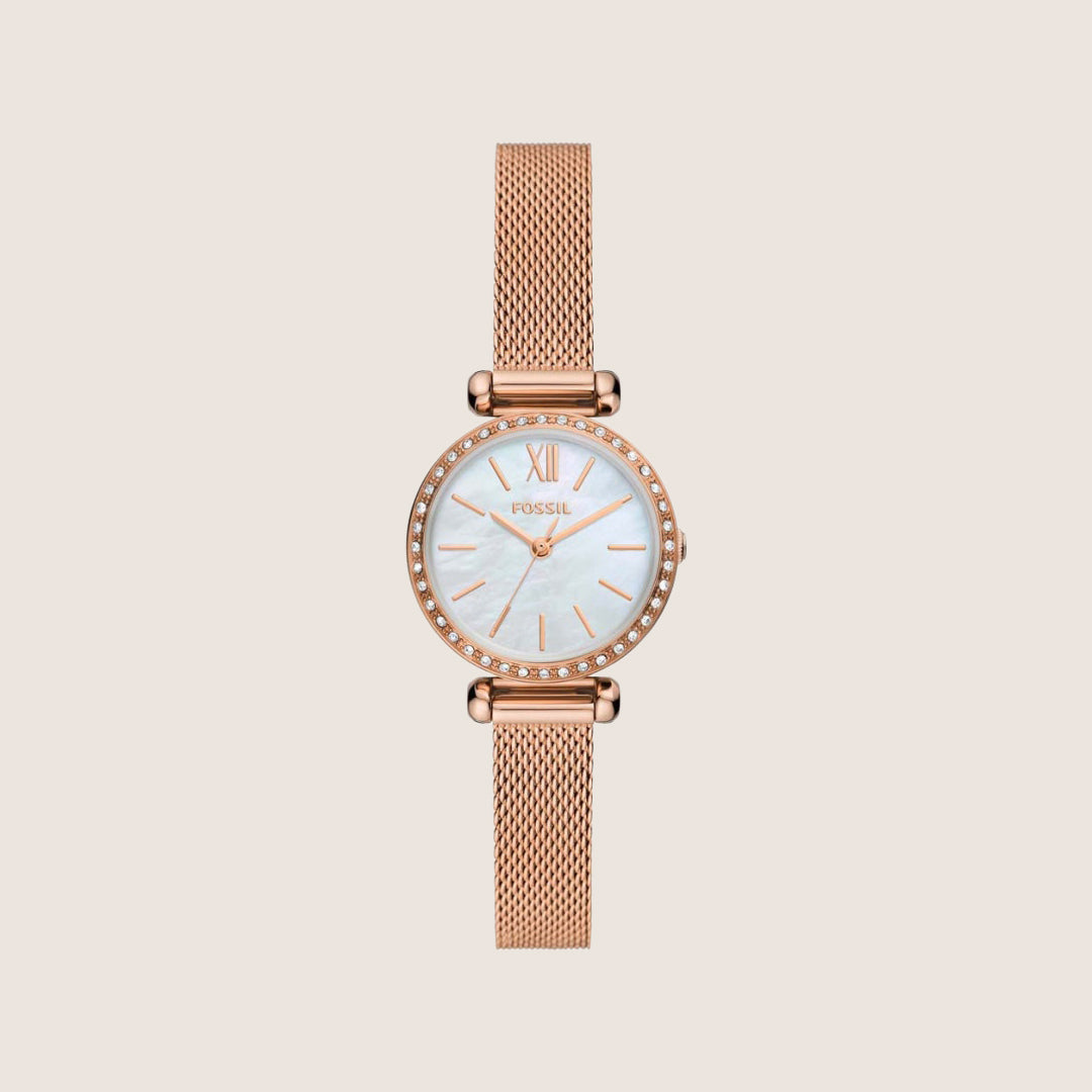 Fossil Women's Tillie Mini Rose Gold Mother-of-Pearl Crystal Bracelet Analogue Watch BQ3897