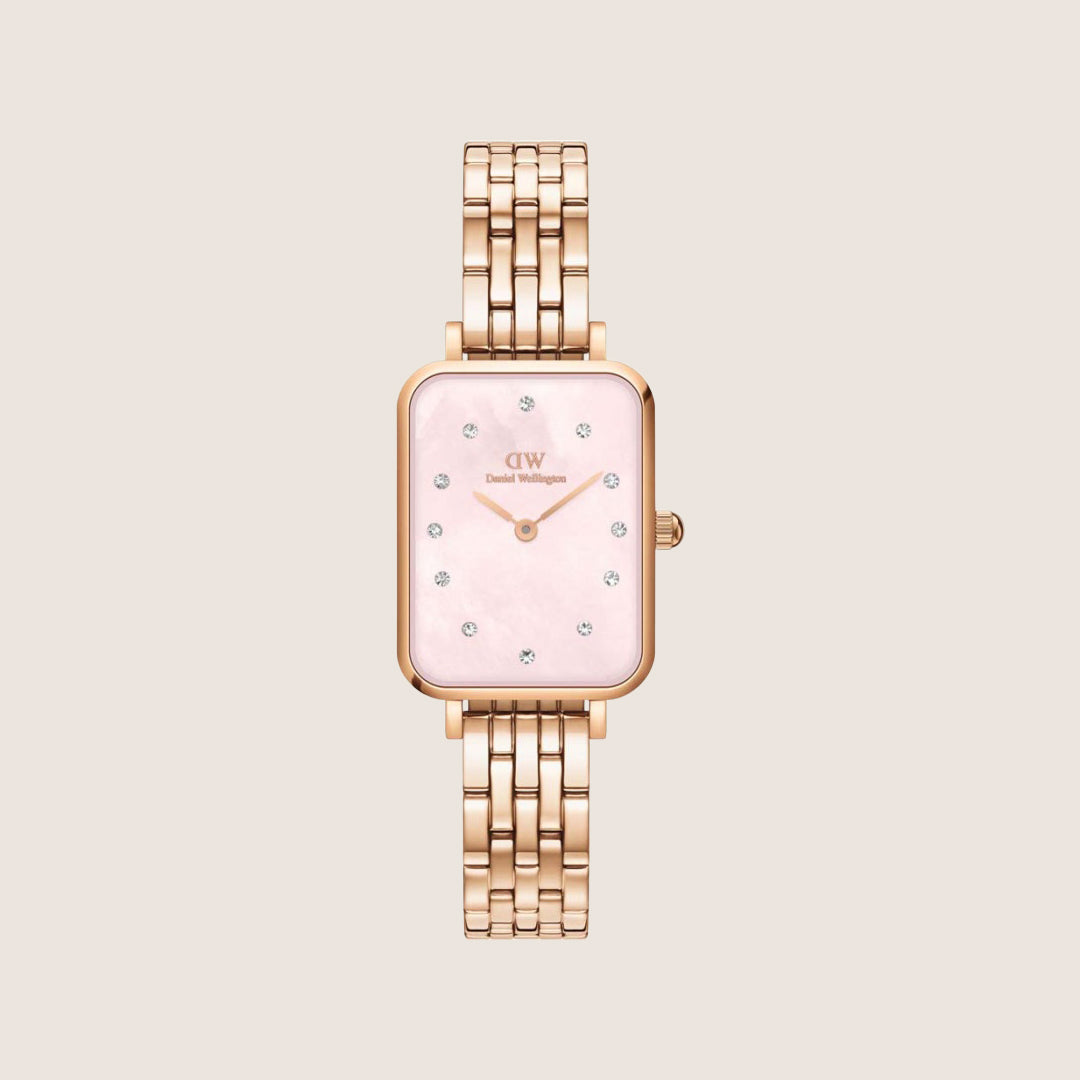 Daniel Wellington Women's Quadro Link Rose Gold Crystal Mother-of-Pearl Dial Watch DW00100621