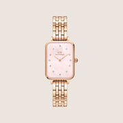 Daniel Wellington Women's Quadro Link Rose Gold Crystal Mother-of-Pearl Dial Watch DW00100621