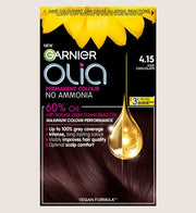 Garnier Olia 4.15 Iced Chocolate: 100% Grey Coverage, No Ammonia, for luminous hair color