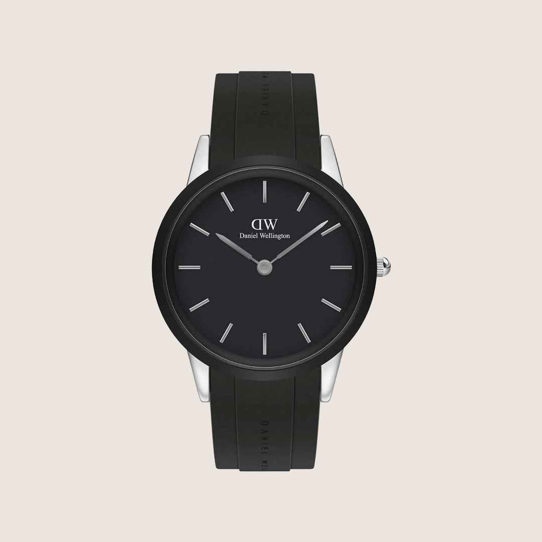 Daniel Wellington Mens Iconic Motion Silver Black Dial Rubber 44mm Watch DW00100...