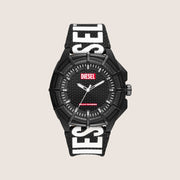 Diesel Mens Framed Solar Power Analogue Black Dial Textile Strap Watch DZ4654