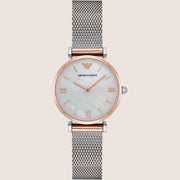 Emporio Armani Classic Two-Tone Mesh & Rose Gold Mother of Pearl Ladies Watch AR2067