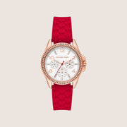Michael Kors Women's Pilot Clear Stone-Set White Dial Watch MKO1005