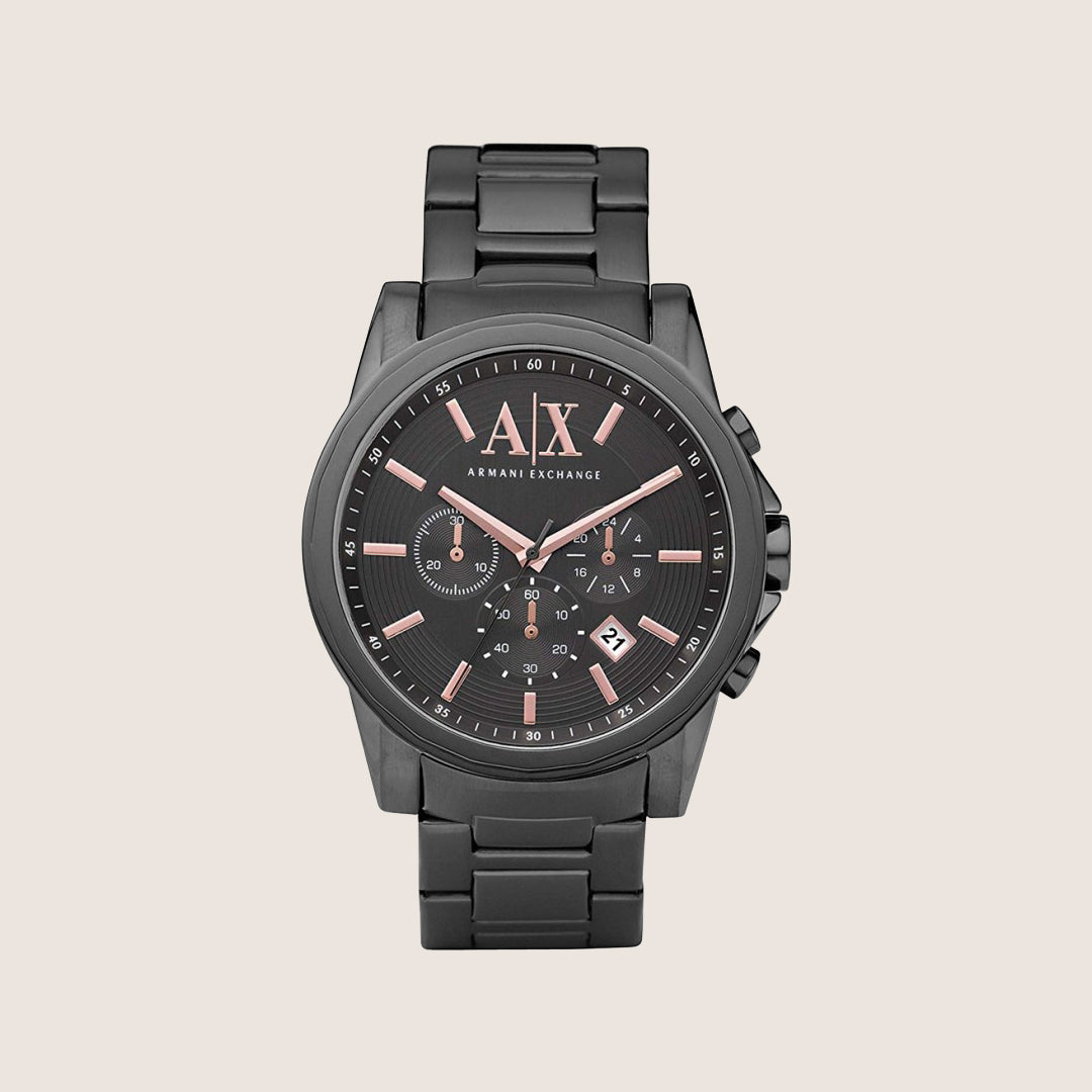 Armani Exchange Men's Dress Watch Black Dial Gunmetal Bracelet AX2086