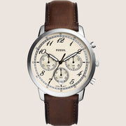Fossil Men's Neutra Beige Dial Brown Leather Watch FS6022