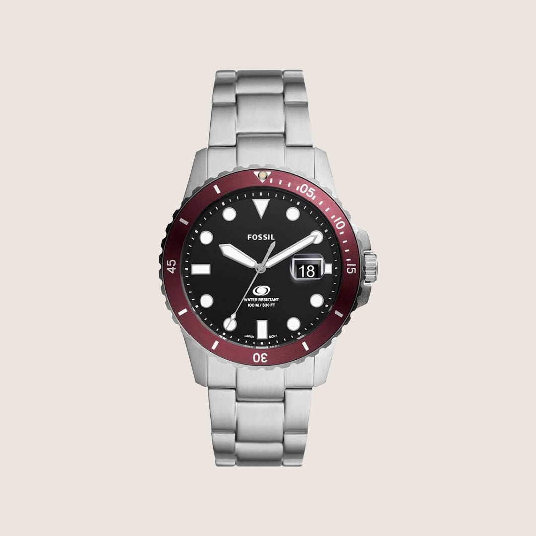 Fossil Mens Blue Dive Black Dial Two Tone Watch FS6013