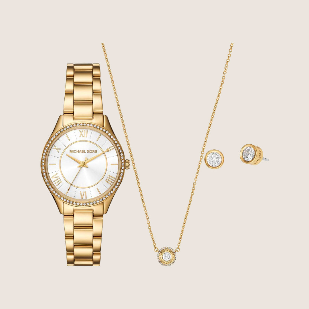 Michael Kors Women's Lauryn Clear Stone-Set White Dial Watch MK4849SET