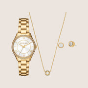 Michael Kors Women's Lauryn Clear Stone-Set White Dial Watch MK4849SET
