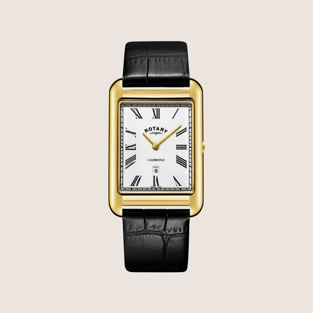 Rotary Mens Heritage Astoria Gold-Plated White Dial Rectangle Leather Watch GS05283-01