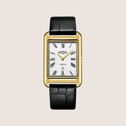Rotary Mens Heritage Astoria Gold-Plated White Dial Rectangle Leather Watch GS05283-01