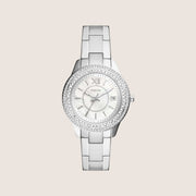 Fossil Women's Stella Silver Mother-of-Pearl Crystal Bracelet Date Watch ES5130
