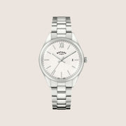 Rotary Mens Heritage White Dial Roman Numeral Silver Bracelet Classic Watch RGB10003-01